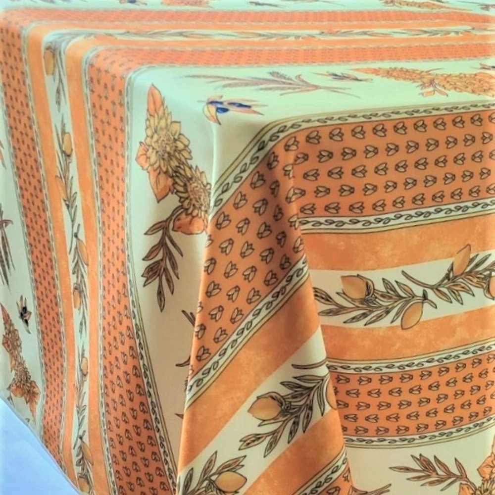 60x96" RECTANGLE SUNFLOWER OLIVE APRICOT TABLETOP